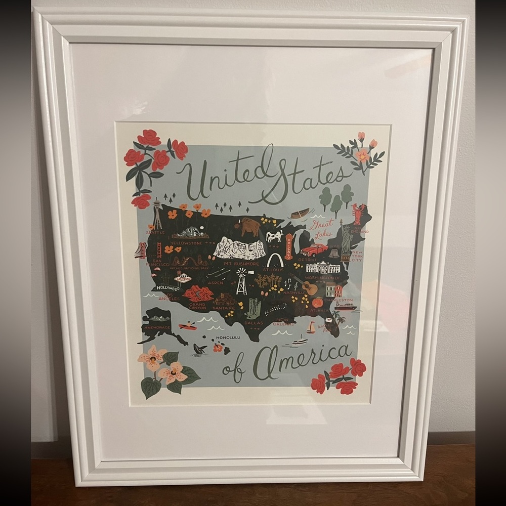 Rifle Paper Company World Traveler Framed Print- USA, 16x20